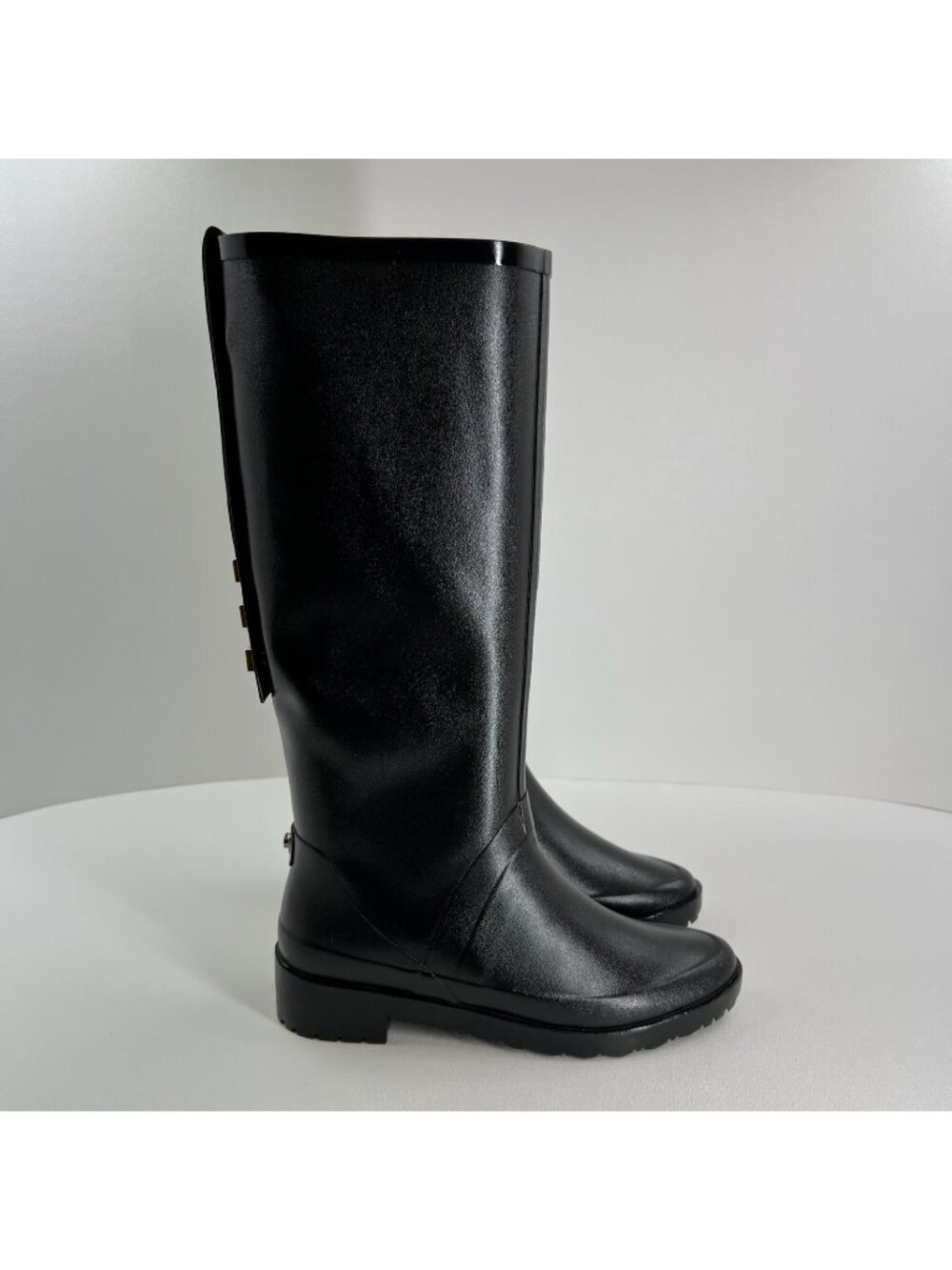 Stuart Weitzman Griffin Rain Boots Womens 6M Rubber Knee High Moto Studded Black